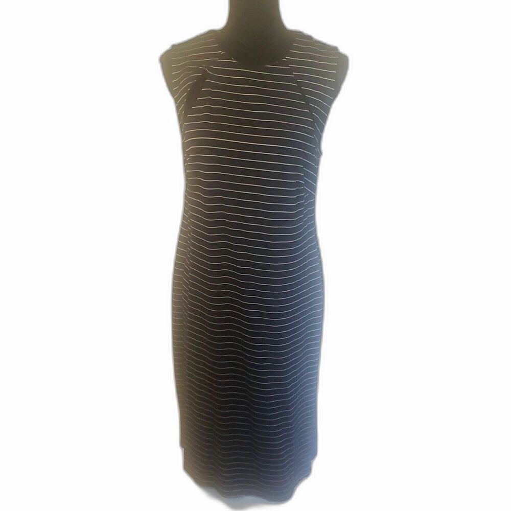 Ashley Stewart Black Stripe Quad Keyhole Full Zip Sheath Dress Size 14/16